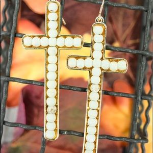 Alix ivory stone cross earrings